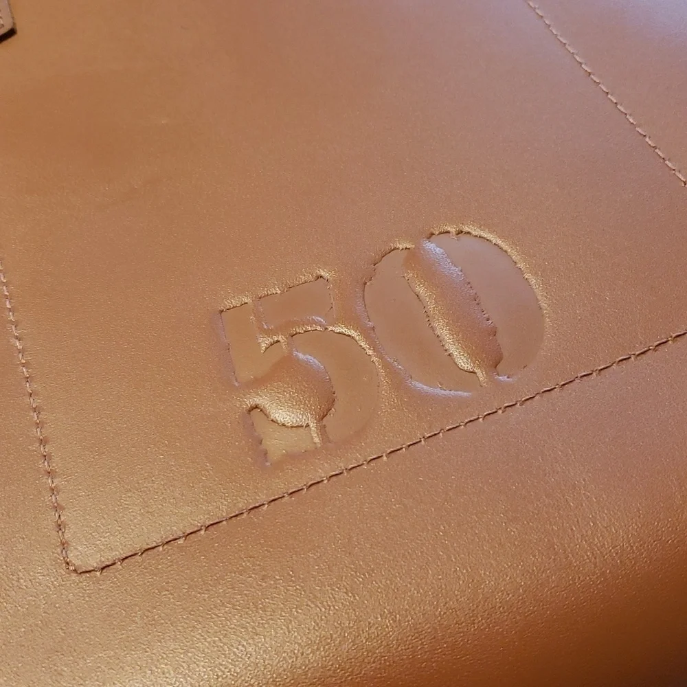 FEED Projects 50 Medium Sized Leather Satchel, Zip Close, Russet In Color